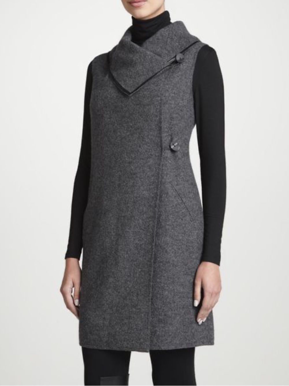 LAFAYETTE 148 100% Virgin Wool Grey Black Trim Quiet Luxury Dress, Size 0/2